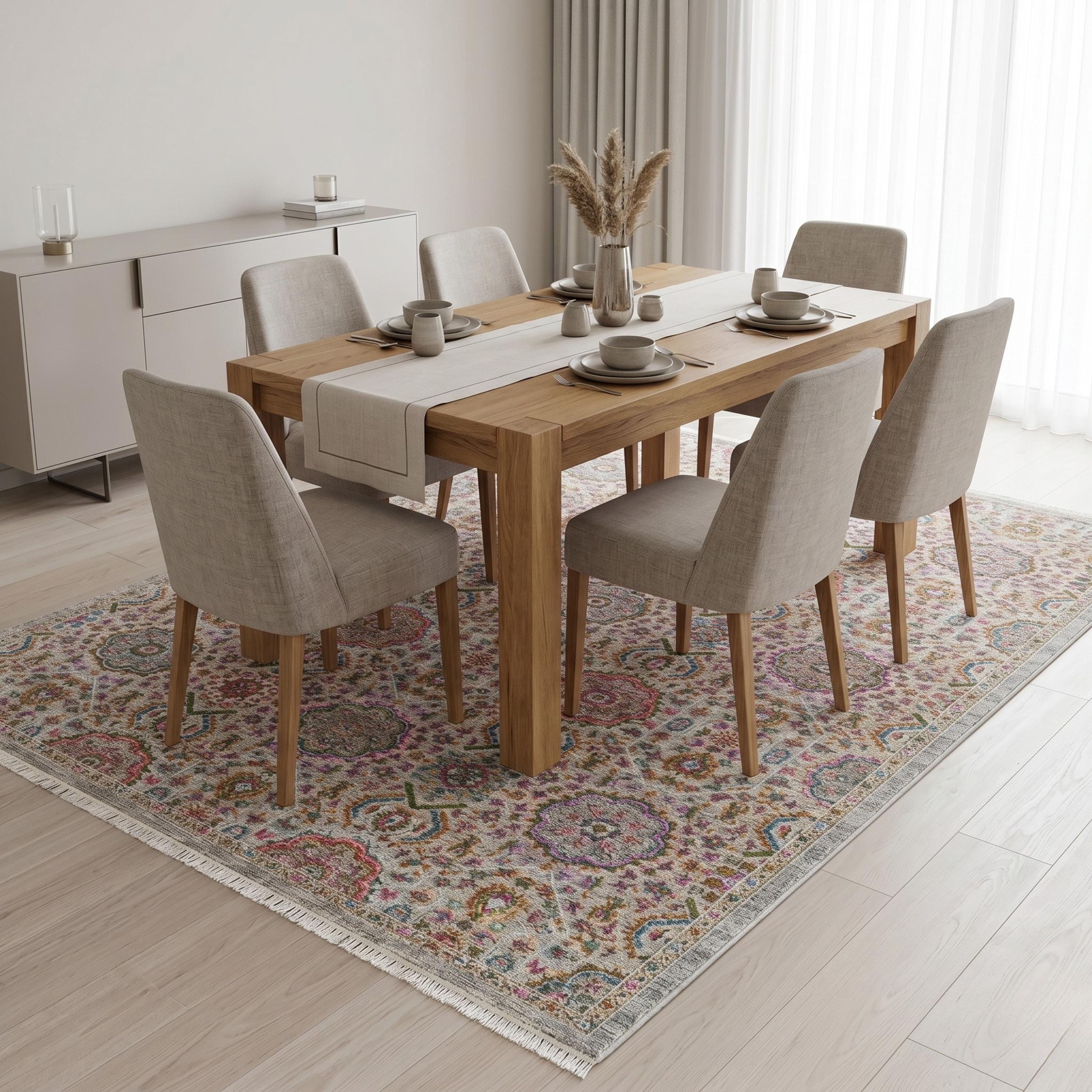 Multicolor Medallion Area Rug, Distressed Boho Traditional Carpet, Grey Floral Oriental Style