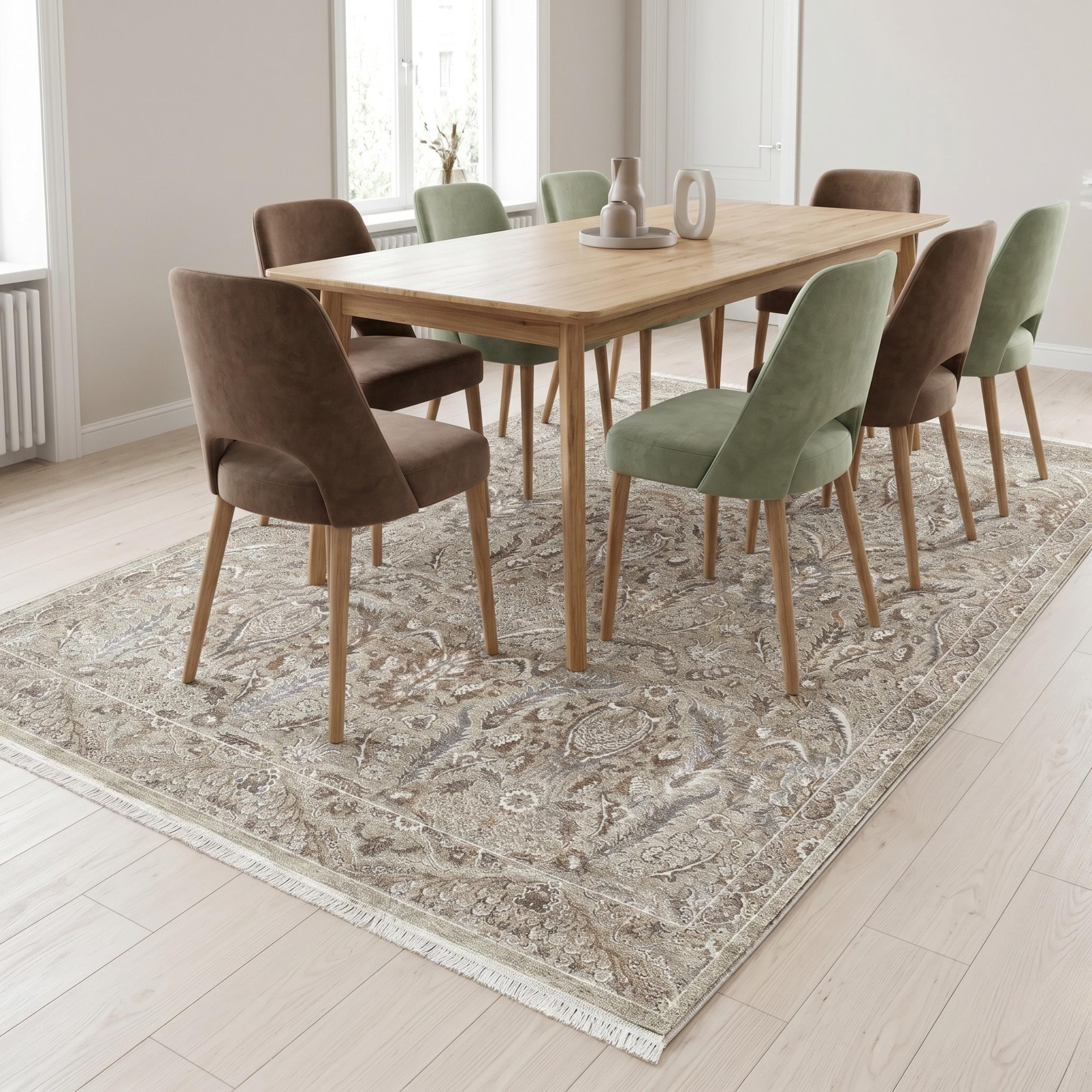 Beige Floral Area Rug, Distressed Botanical Traditional Carpet, Soft Farmhouse Style