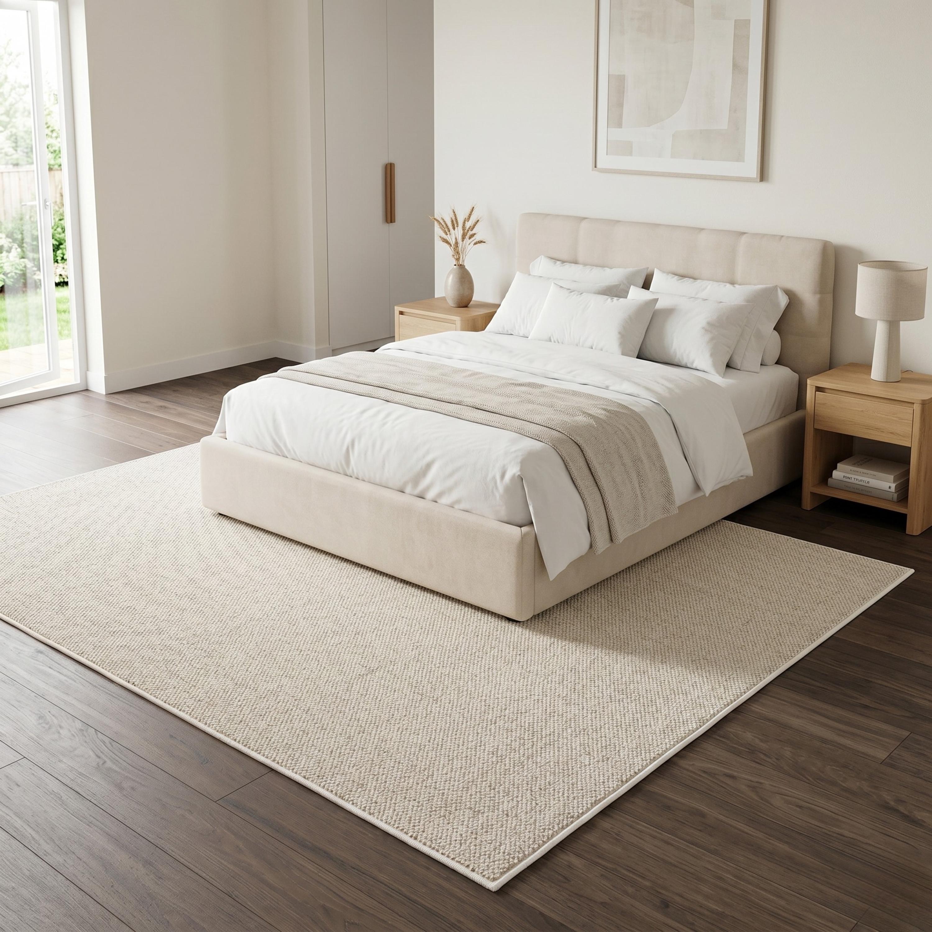 Cream Woven Textured Area Rug, Minimalist Scandinavian Living Room Carpet