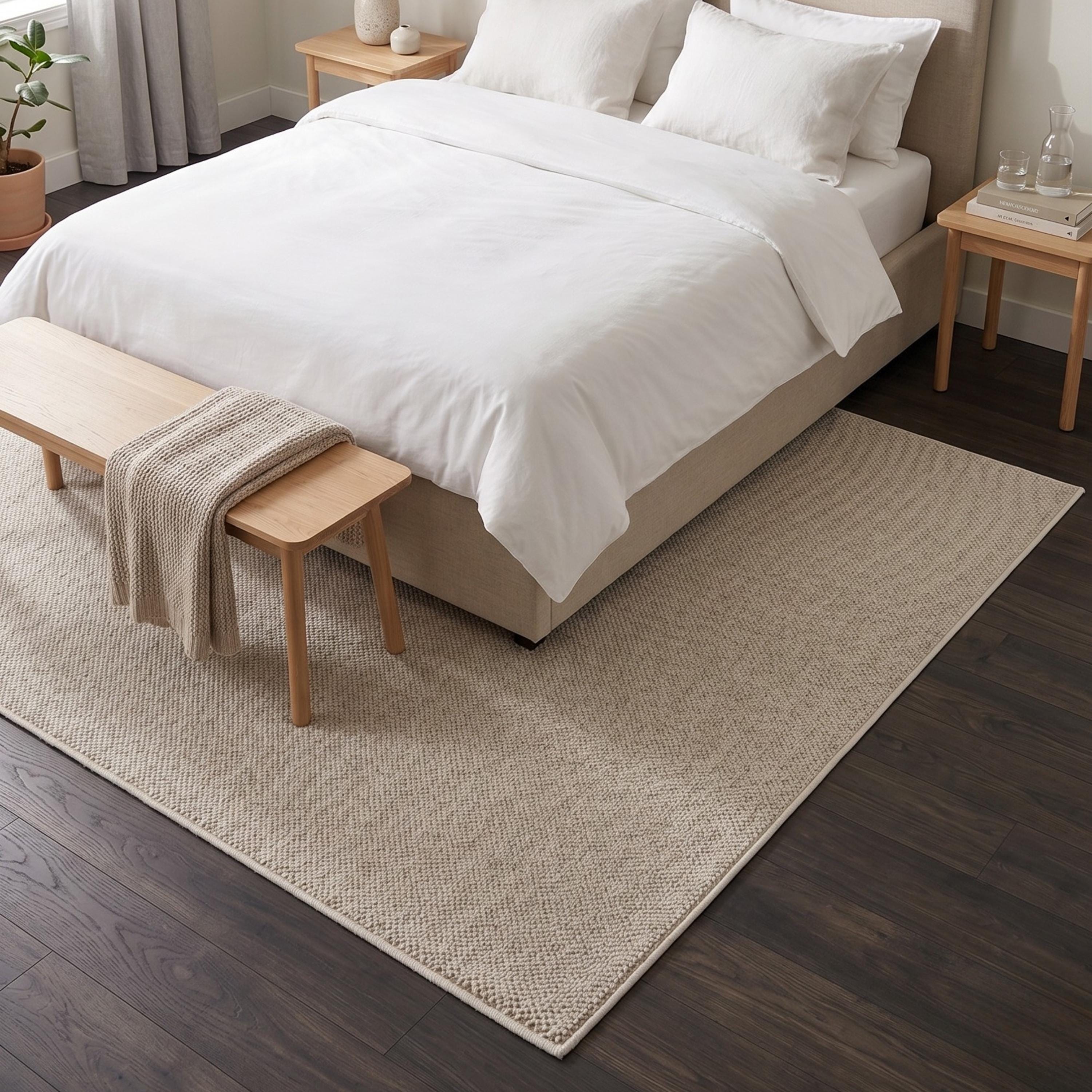 Cream Woven Textured Area Rug, Minimalist Scandinavian Living Room Carpet