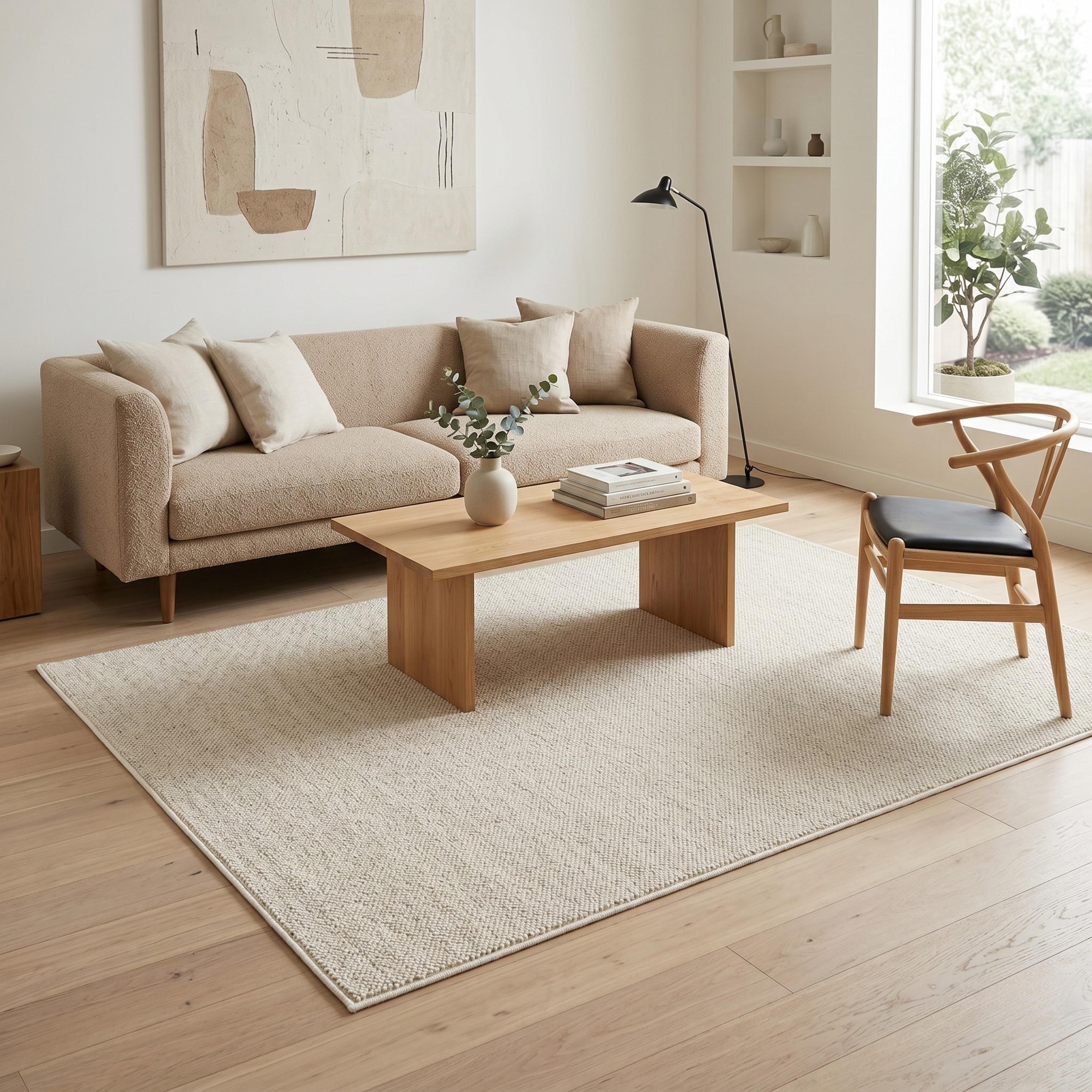 Cream Woven Textured Area Rug, Minimalist Scandinavian Living Room Carpet