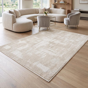 Plush Ivory Shag Area Rug, Soft Textured Cream Carpet, Modern Minimalist Scandinavian Floor Rug