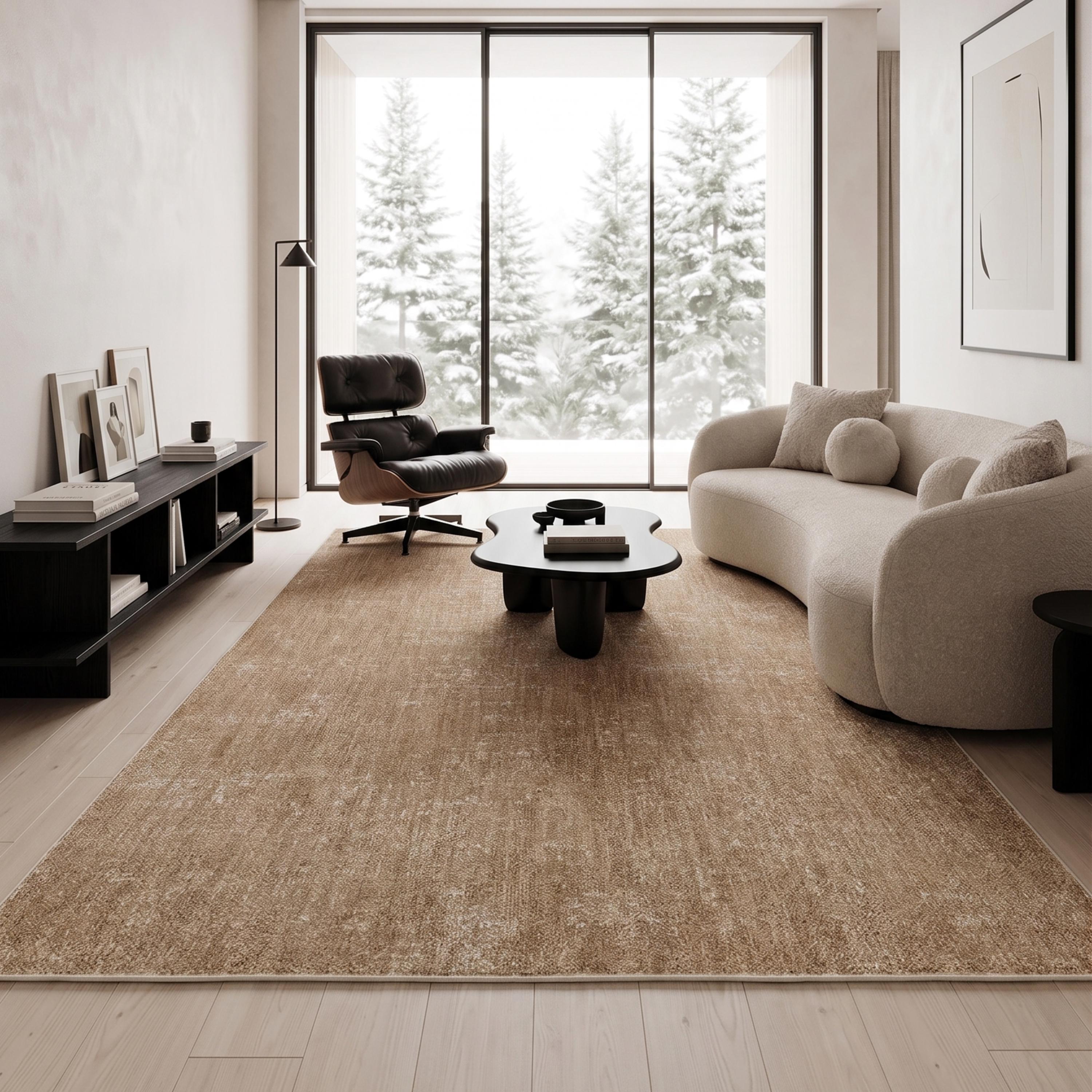 Mustard Beige Abstract Distressed Area Rug, Warm Neutral Living Room Carpet