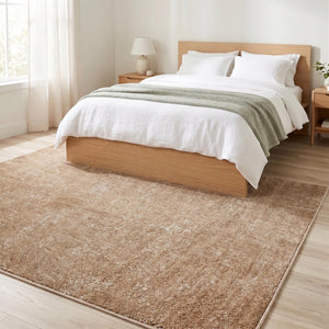Mustard Beige Abstract Distressed Area Rug, Warm Neutral Living Room Carpet