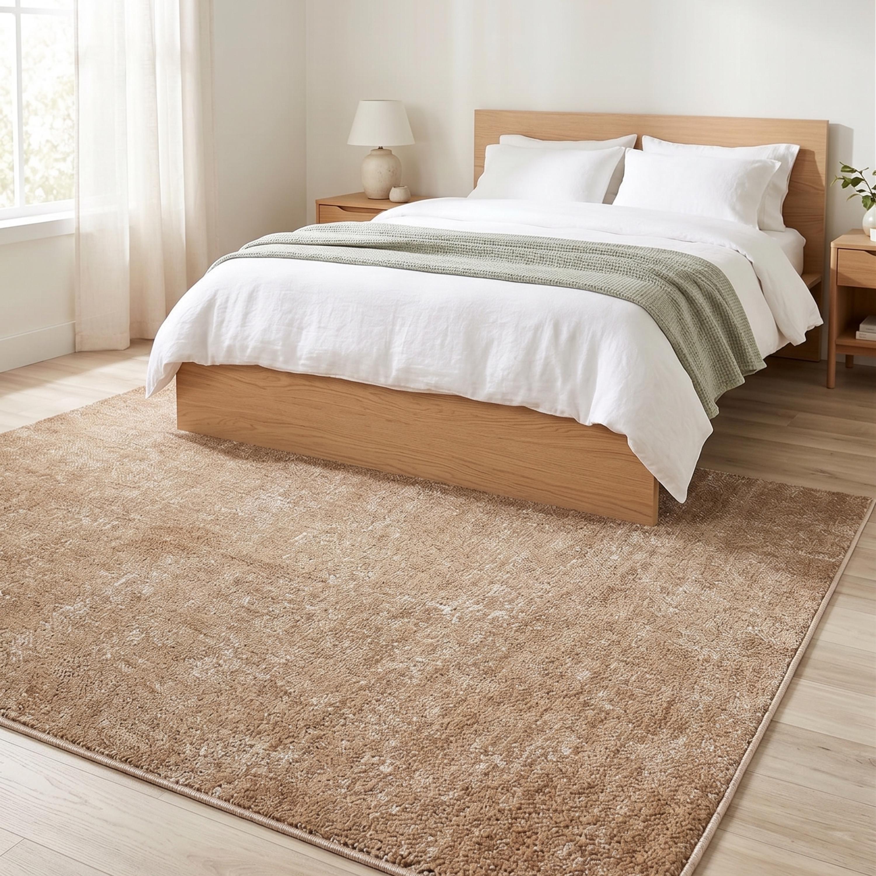 Mustard Beige Abstract Distressed Area Rug, Warm Neutral Living Room Carpet