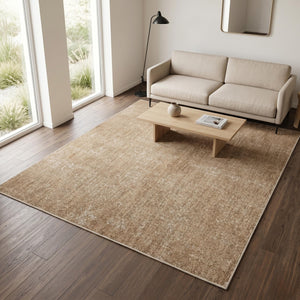 Mustard Beige Abstract Distressed Area Rug, Warm Neutral Living Room Carpet