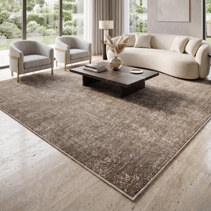 Distressed Abstract Area Rug, Warm Neutral Living Room Carpet, Modern Farmhouse Floor Runner