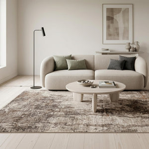 Machine Made Abstract Area Rug, Soft Neutral Tones, Modern Bedroom Carpet