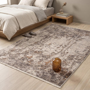 Machine Made Abstract Area Rug, Soft Neutral Tones, Modern Bedroom Carpet