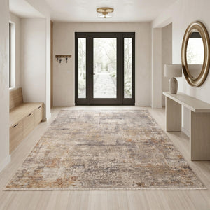 Machine Made Abstract Area Rug, Distressed Neutral Tones, Modern Living Room Carpet