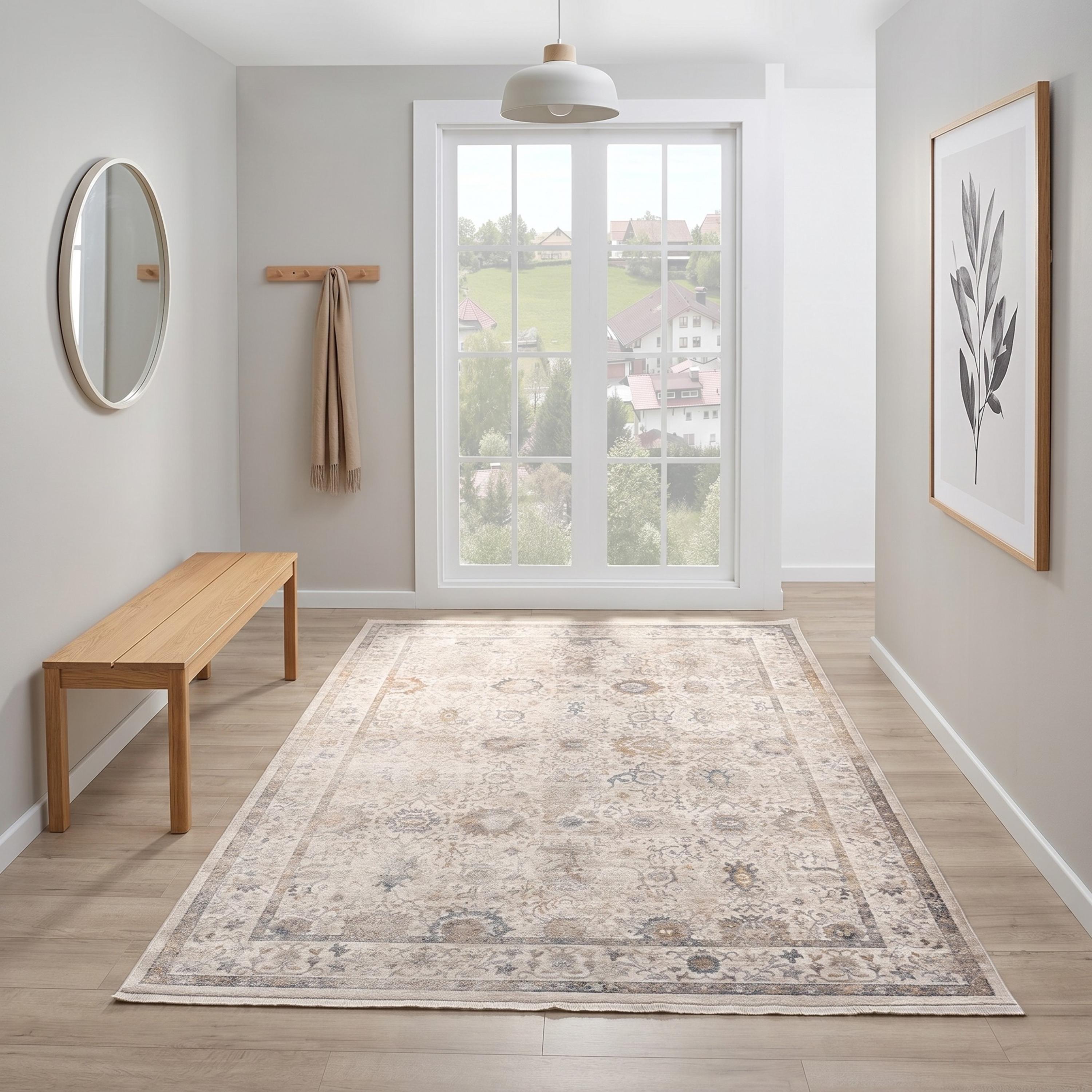 Cream Beige Oriental Floral Area Rug, Soft Traditional Fringe Living Room Carpet