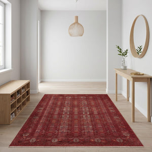 Red Oriental Area Rug, Distressed Traditional Carpet, Boho Living Room Floor Rug