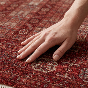 Red Oriental Area Rug, Distressed Traditional Carpet, Boho Living Room Floor Rug