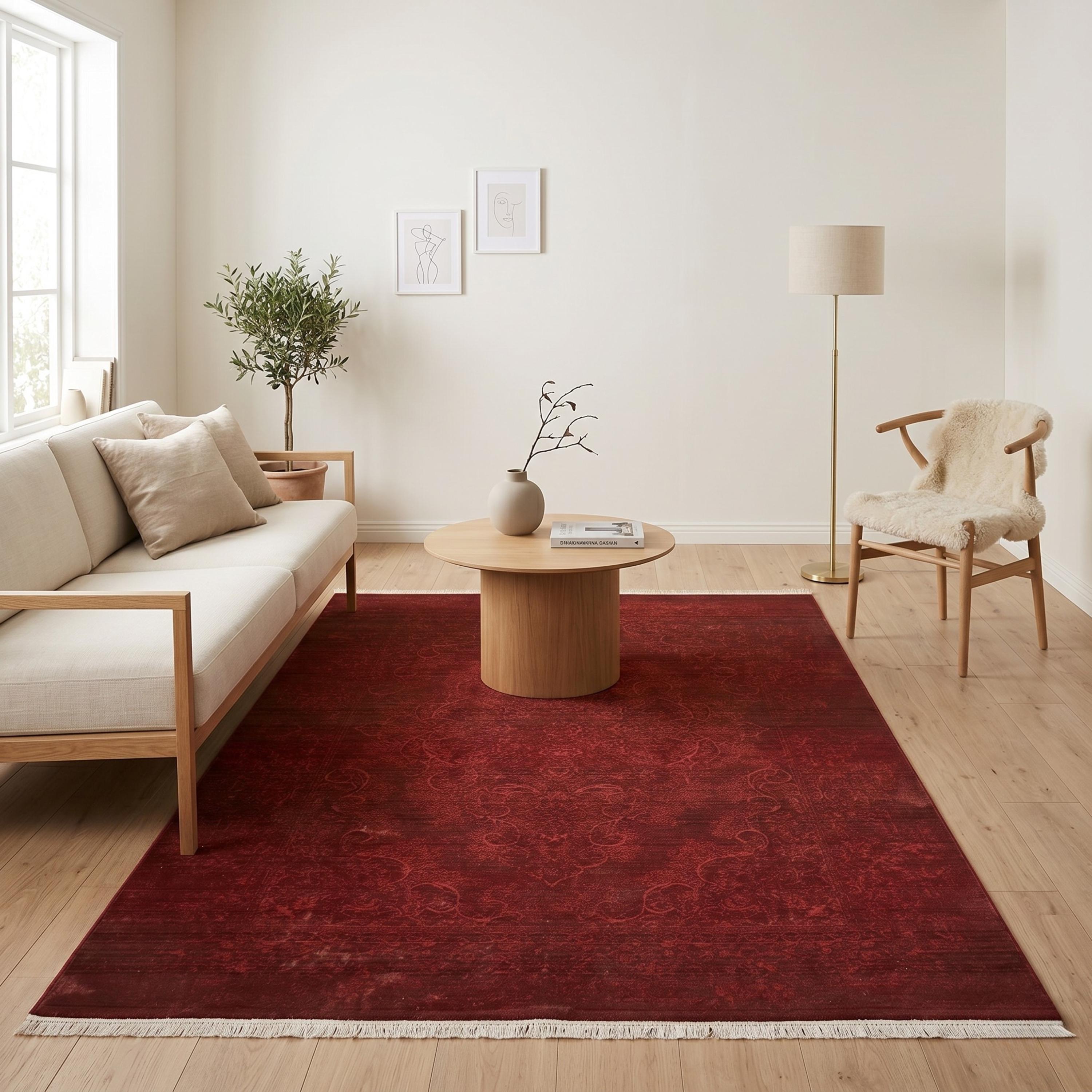 Burgundy Abstract Area Rug, Machine Made Modern Living Room Carpet