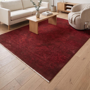 Burgundy Abstract Area Rug, Machine Made Modern Living Room Carpet