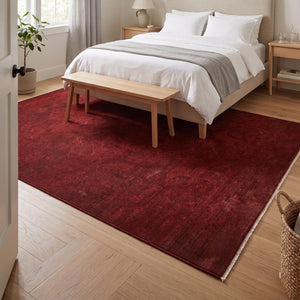Burgundy Abstract Area Rug, Machine Made Modern Living Room Carpet