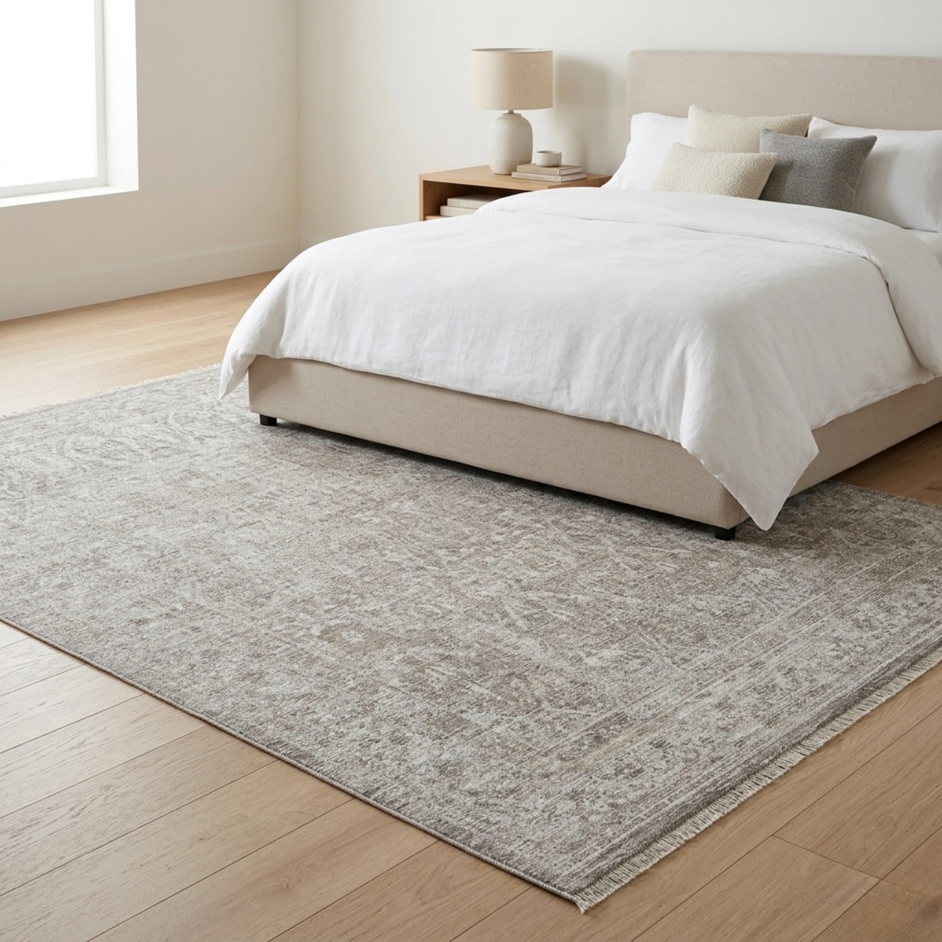 Distressed Grey Beige Area Rug, Neutral Modern Farmhouse Carpet, Soft Living Room Floor Rug