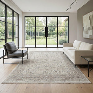 Distressed Traditional Area Rug, Beige Grey Living Room Carpet, Soft Neutral Tones