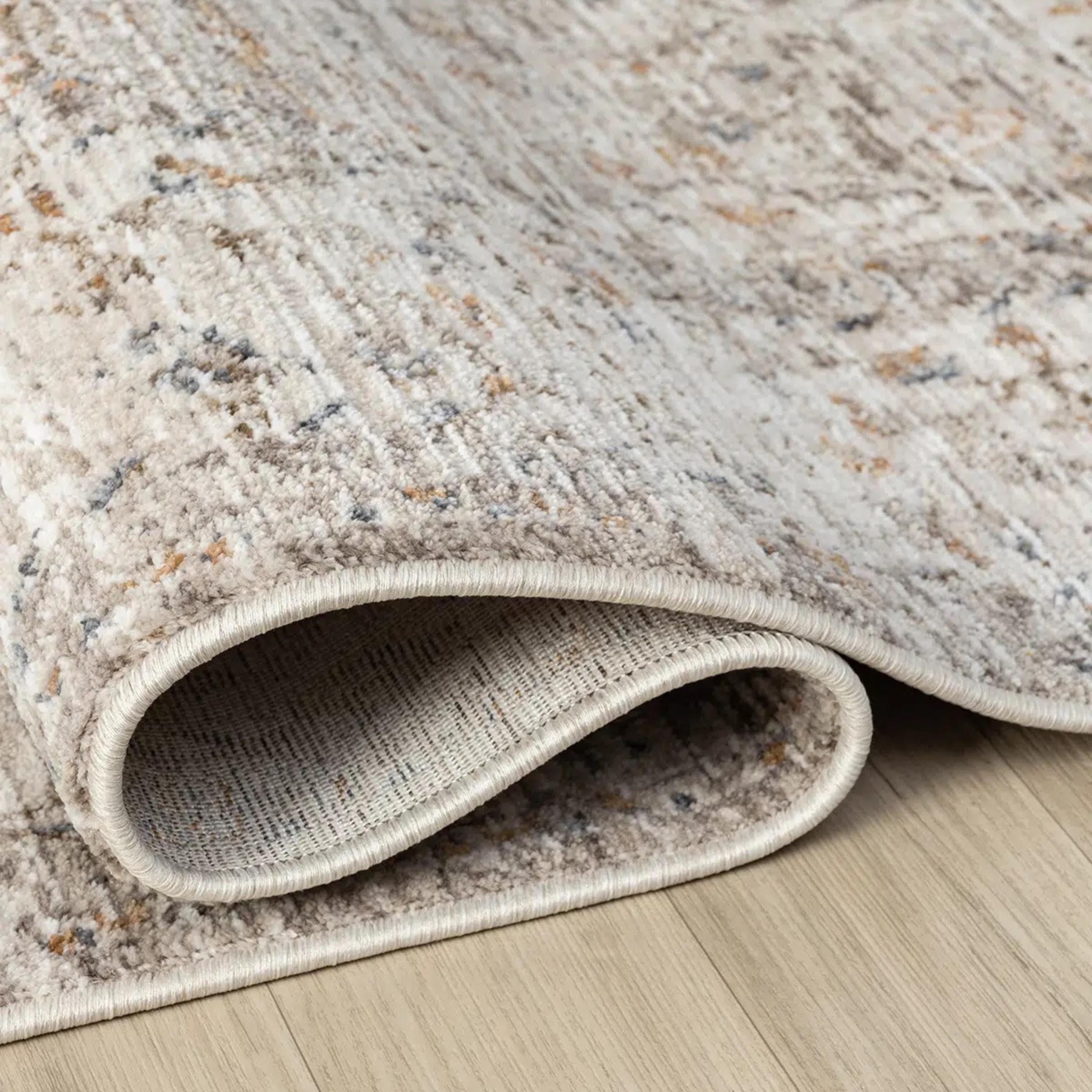 Distressed Traditional Area Rug, Beige Ivory Living Room Carpet, Soft Washable Look