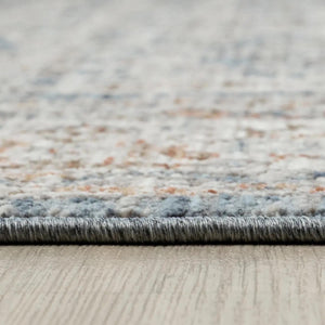 Distressed Oriental Area Rug, Blue Beige Vintage Style Living Room Carpet