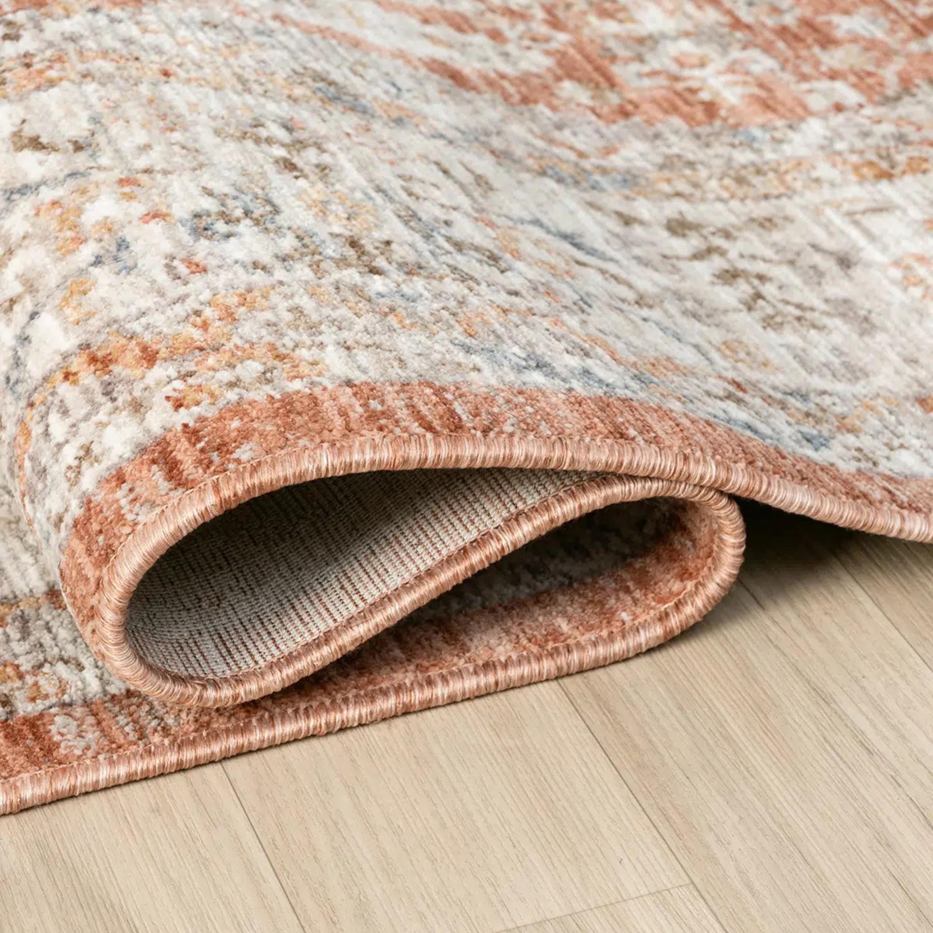 Distressed Oriental Terracotta Area Rug, Vintage Style Living Room Carpet