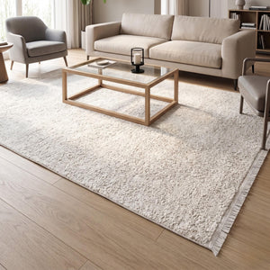 Ivory Textured Area Rug, Soft Scandinavian Living Room Carpet, Neutral Modern Floor Runner