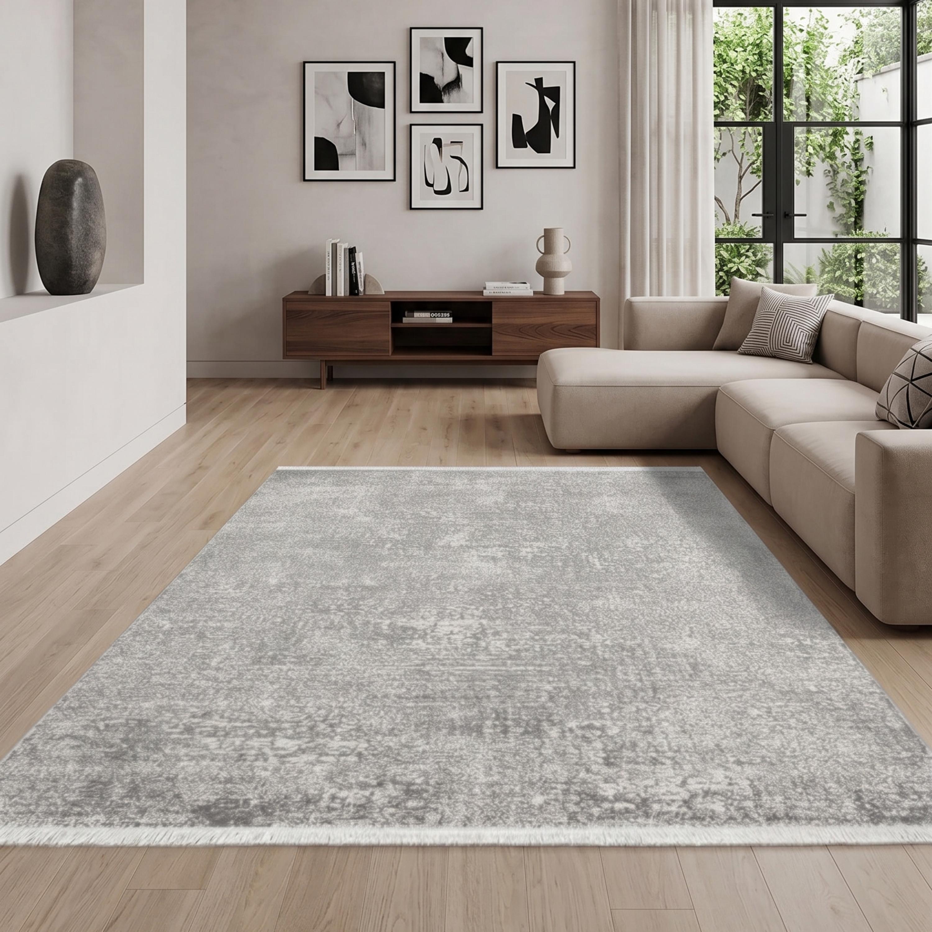 Distressed Abstract Area Rug, Light Grey Scandinavian Living Room Carpet