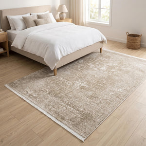 Distressed Abstract Area Rug, Taupe Beige Modern Scandinavian Carpet, Soft Living Room Floor Rug
