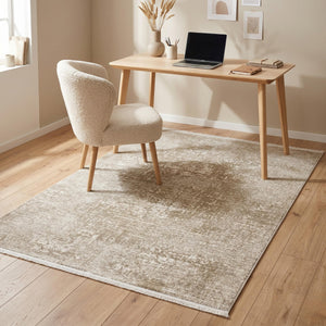 Distressed Abstract Area Rug, Taupe Beige Modern Scandinavian Carpet, Soft Living Room Floor Rug
