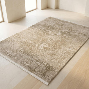 Distressed Abstract Area Rug, Taupe Beige Modern Scandinavian Carpet, Soft Living Room Floor Rug