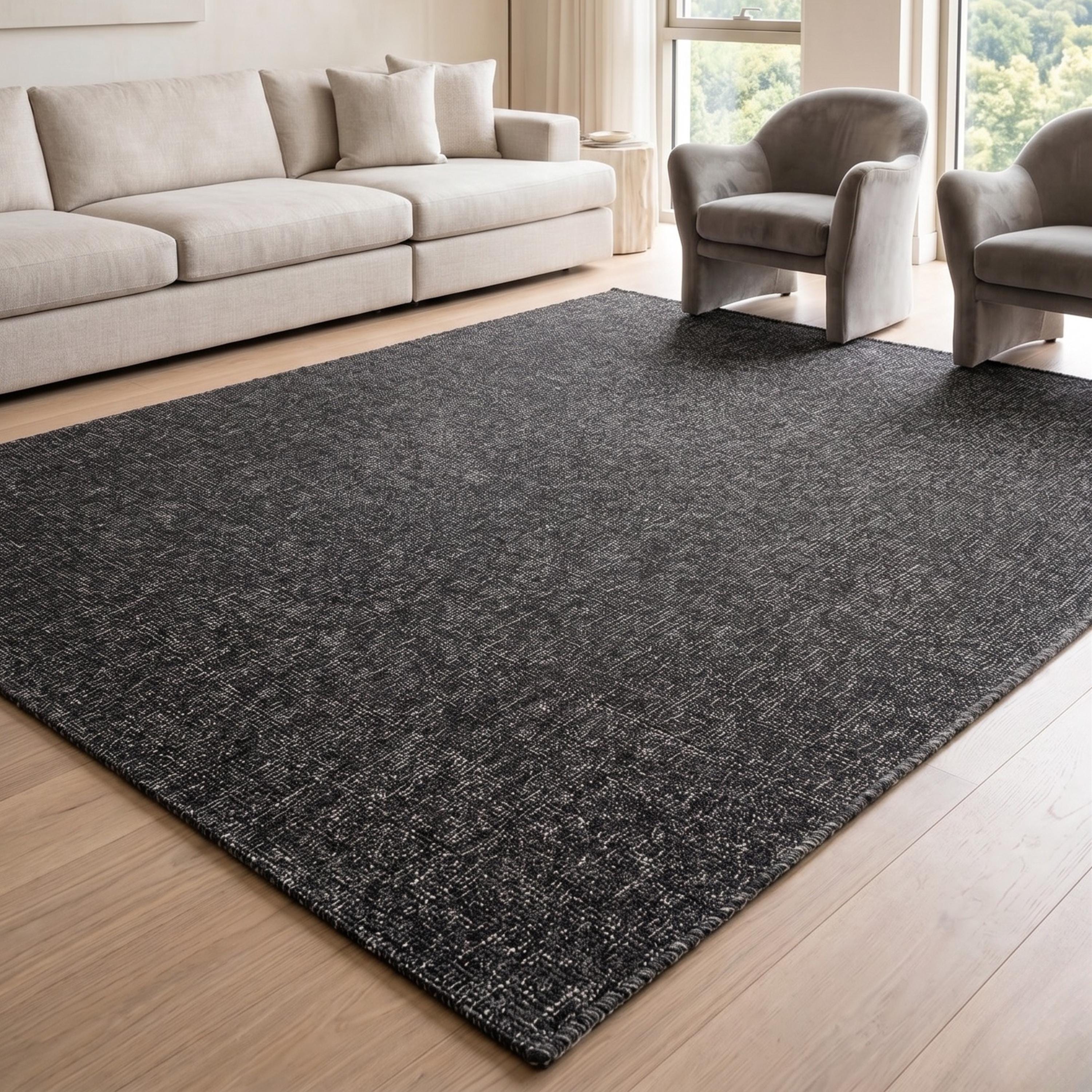 Dark Charcoal Textured Area Rug, Modern Minimalist Living Room Carpet