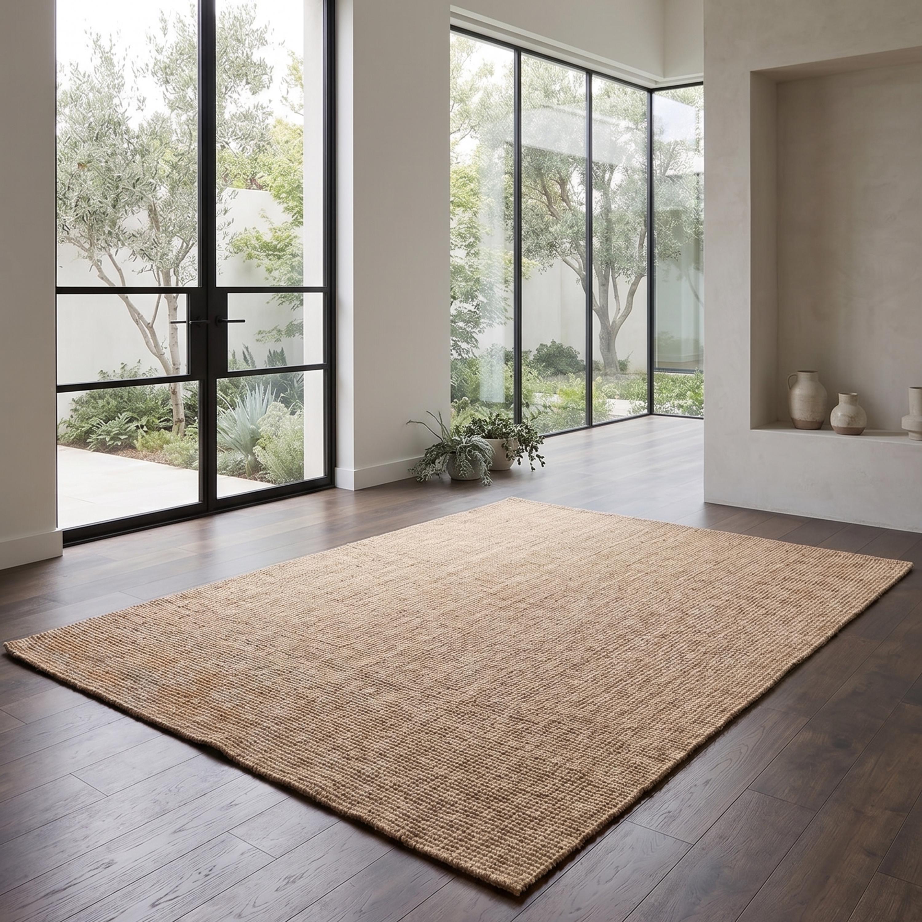 Natural Beige Woven Area Rug, Sisal Style, Minimalist Scandinavian Floor Carpet
