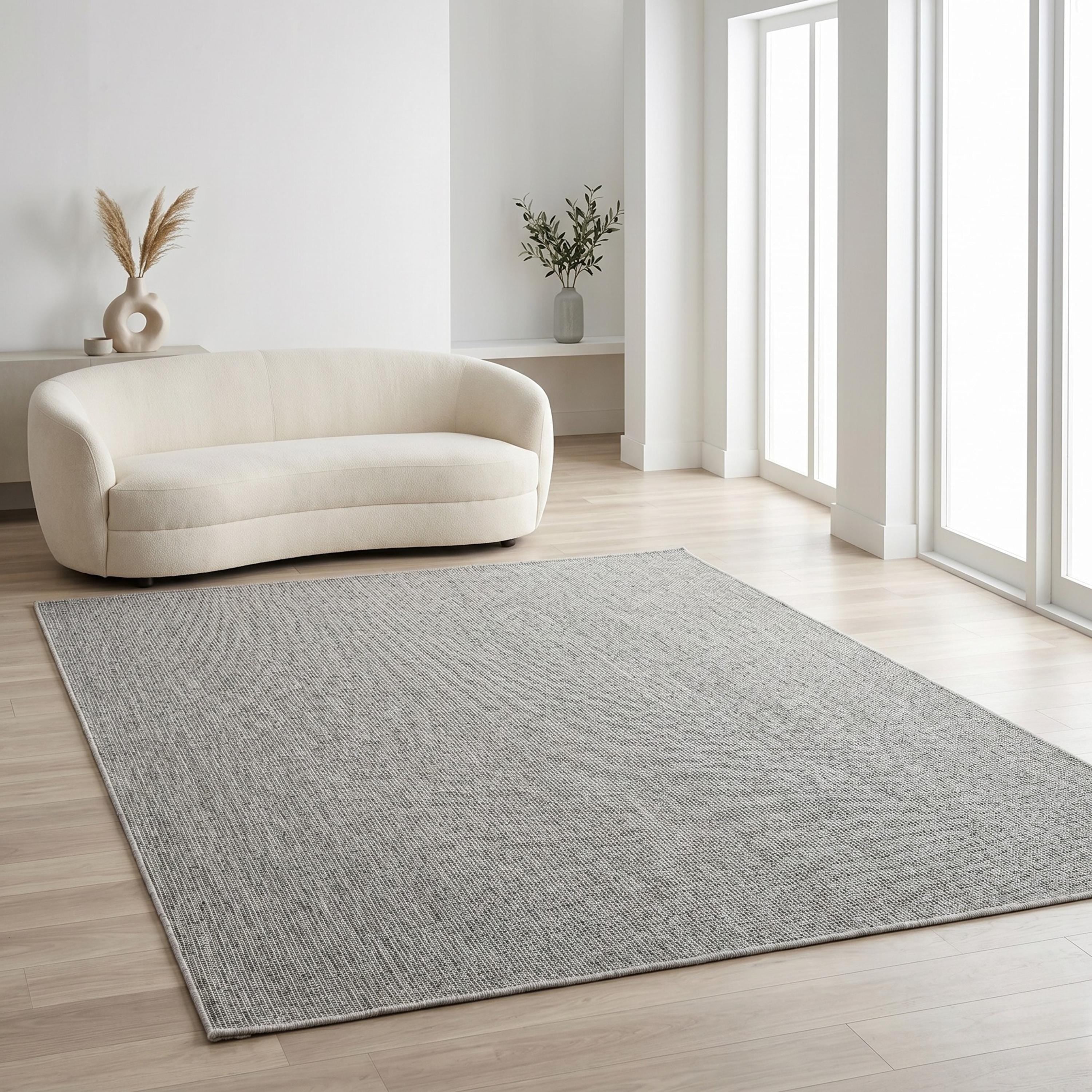 Light Grey Woven Area Rug, Textured Sisal Style Living Room Carpet, Scandinavian Floor Rug