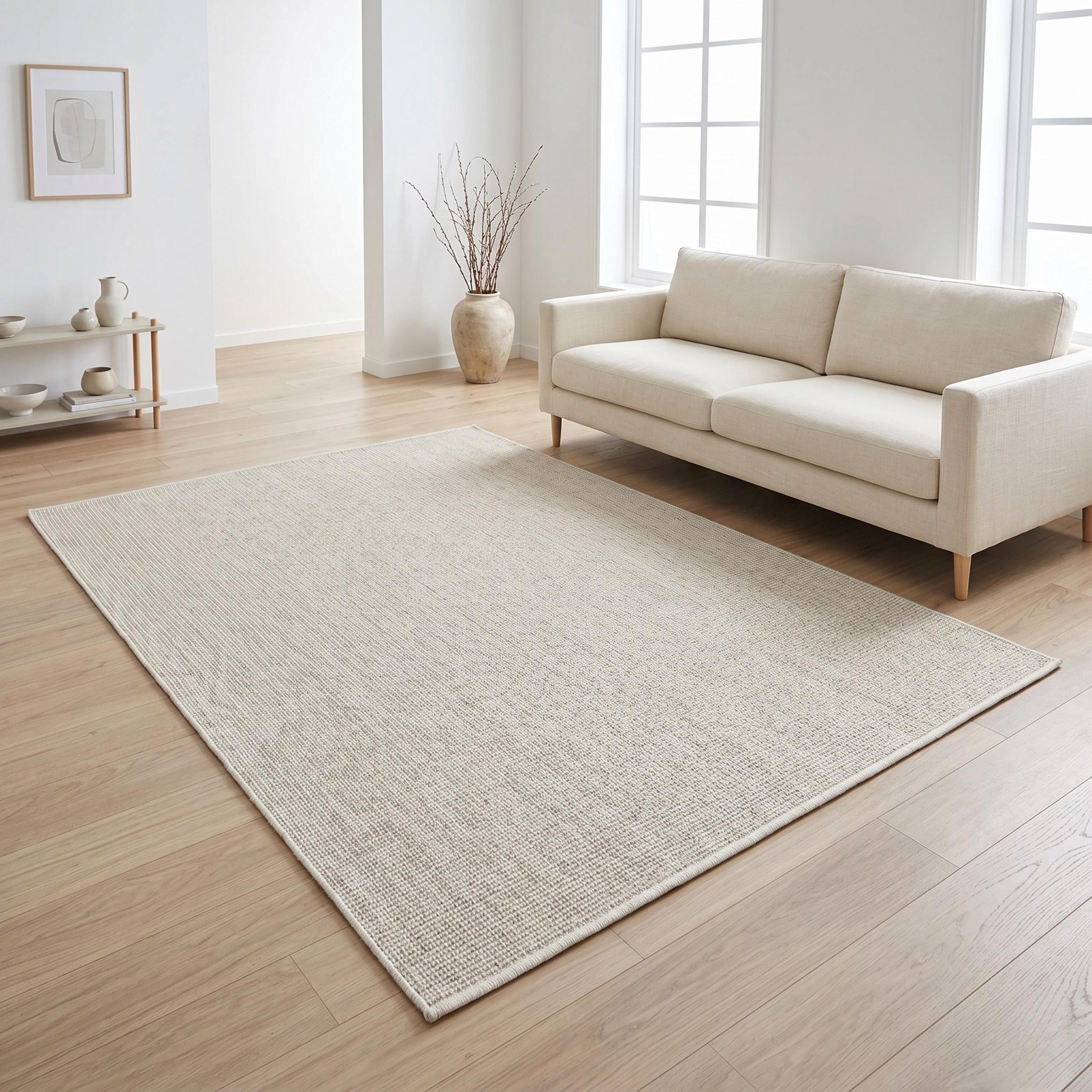 Ivory Beige Woven Area Rug, Minimalist Textured Scandinavian Carpet