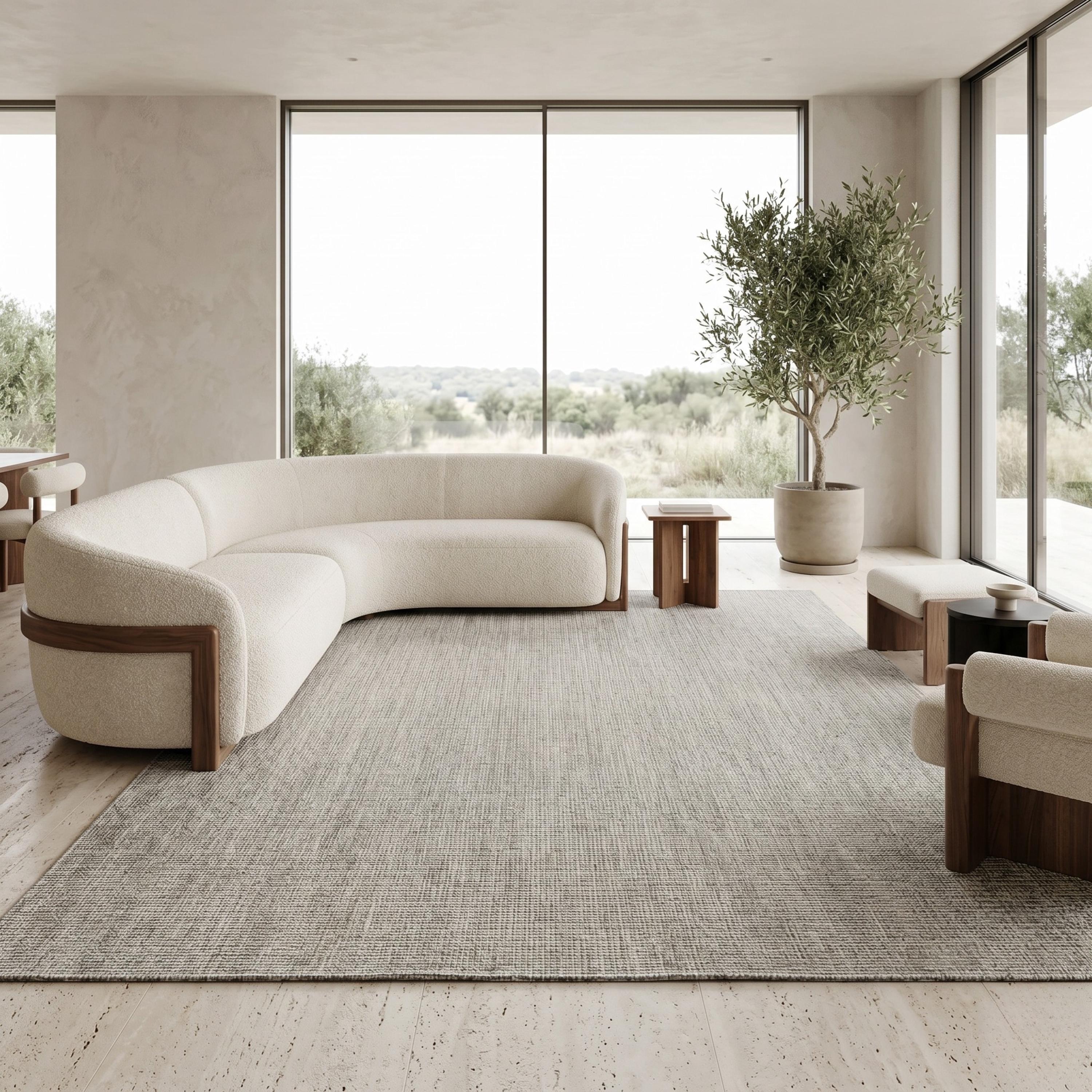 Light Gray Woven Textured Area Rug, Minimalist Scandinavian Floor Carpet