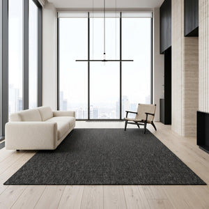 Dark Charcoal Woven Area Rug, Modern Textured Floor Carpet