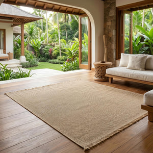Natural Beige Woven Area Rug, Textured Boho Scandinavian Bedroom Carpet