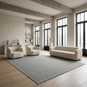 Grey Woven Textured Area Rug, Minimalist Scandinavian Floor Carpet