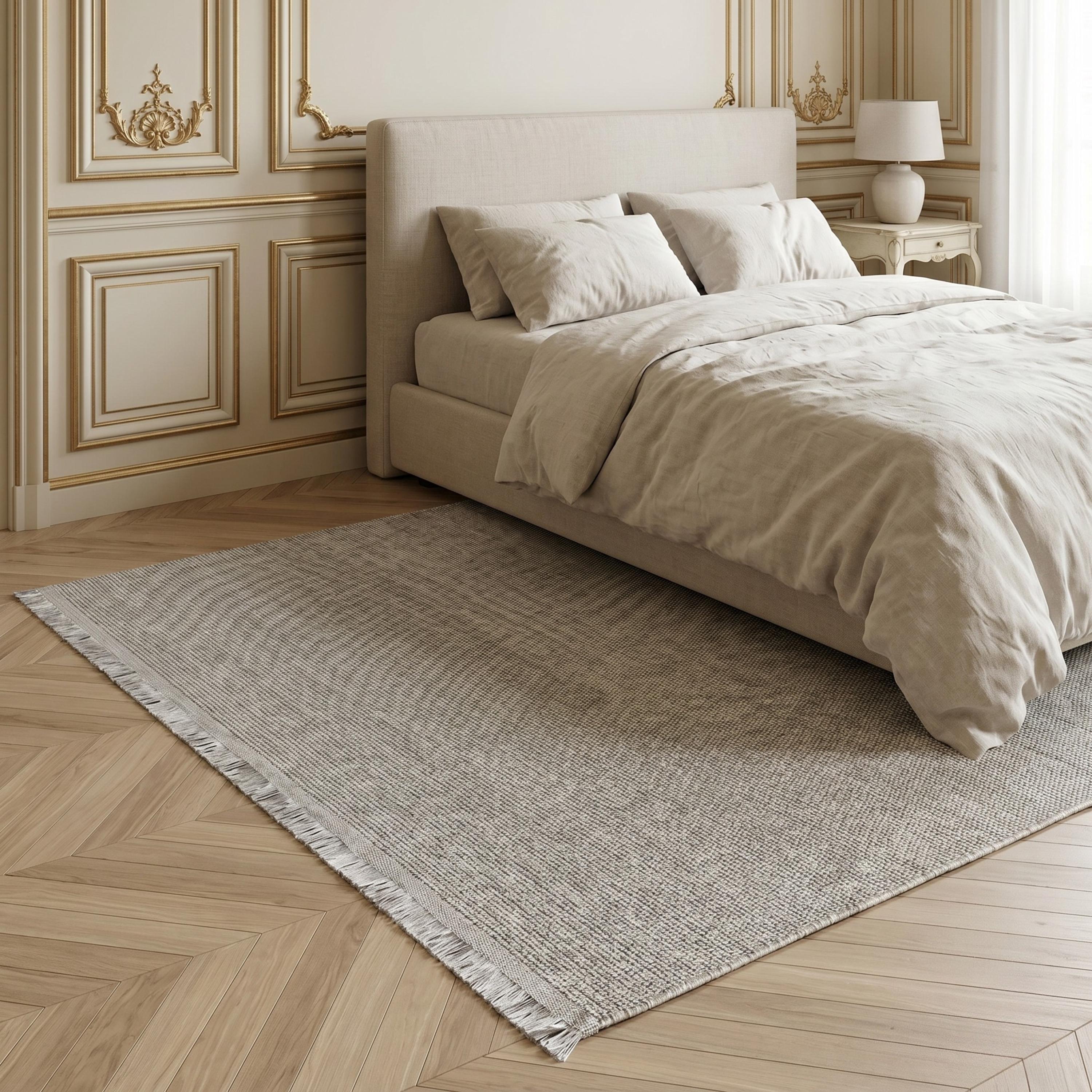 Grey Woven Textured Area Rug, Minimalist Scandinavian Floor Carpet