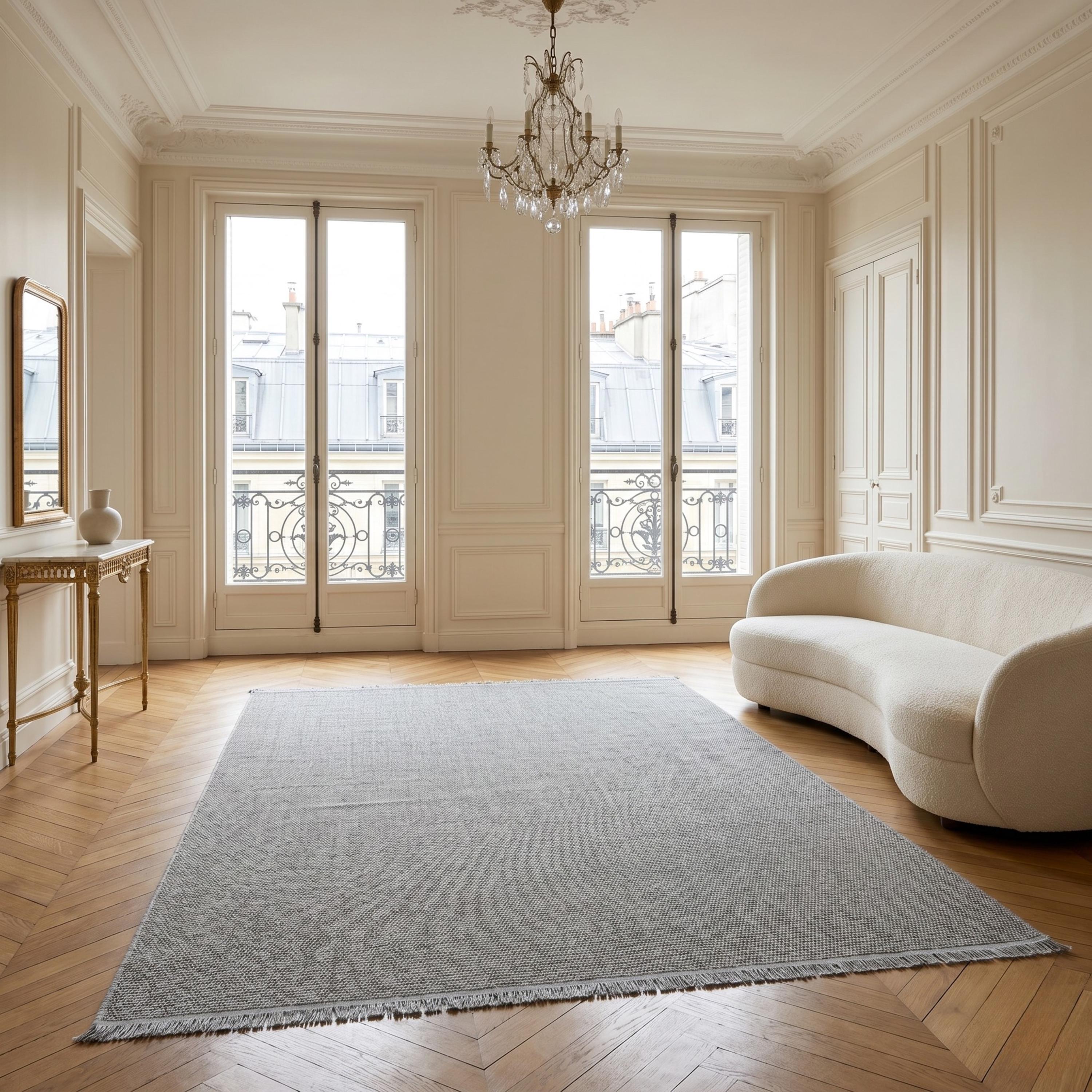 Grey Woven Textured Area Rug, Minimalist Scandinavian Floor Carpet