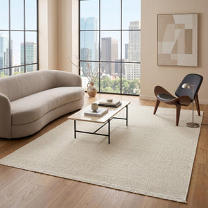 Ivory Woven Area Rug, Textured Minimalist Carpet, Scandinavian Flatweave Floor Rug