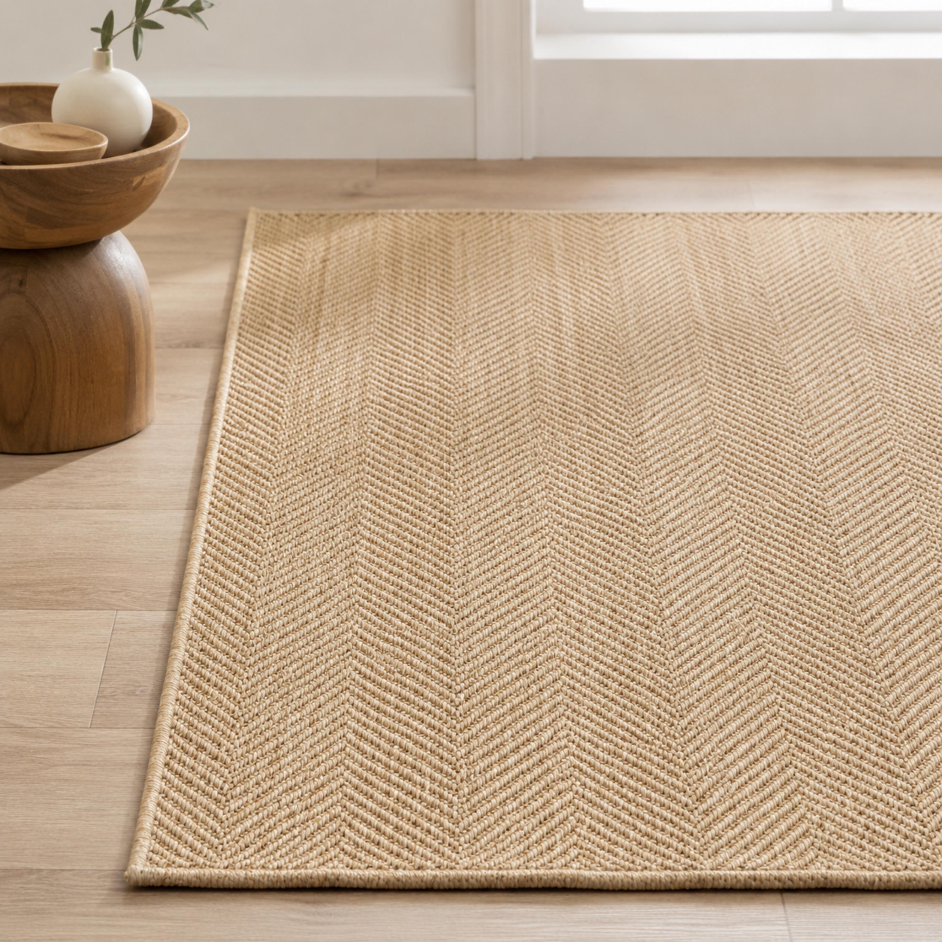 Natural Beige Woven Area Rug, Textured Jute Style, Boho Scandinavian Living Room Carpet