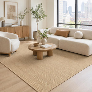 Natural Beige Woven Area Rug, Textured Jute Style, Boho Scandinavian Living Room Carpet