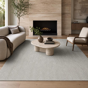 Textured Grey Woven Area Rug, Scandinavian Japandi Living Room Carpet