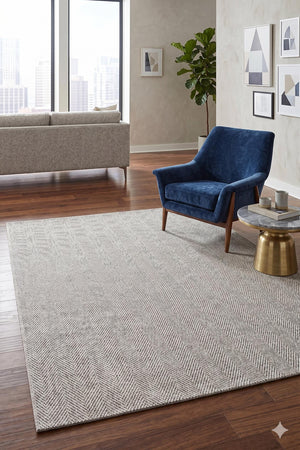 Textured Grey Woven Area Rug, Scandinavian Japandi Living Room Carpet
