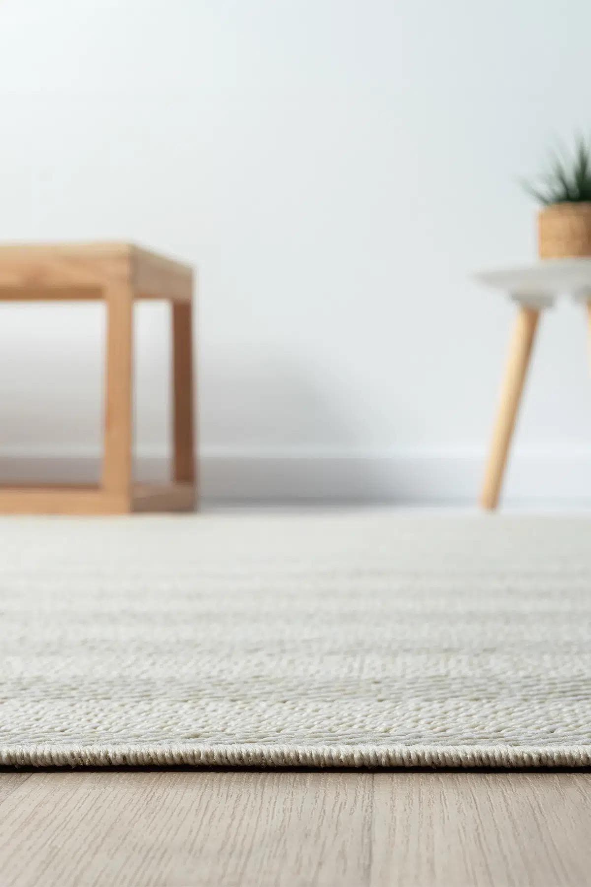Cream Textured Woven Area Rug, Scandinavian Japandi Living Room Carpet