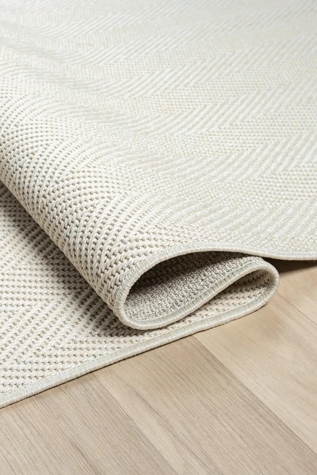 Cream Textured Woven Area Rug, Scandinavian Japandi Living Room Carpet