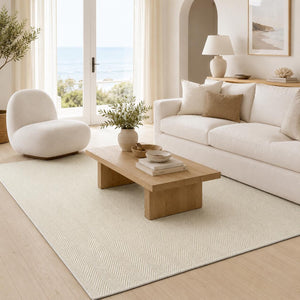Cream Textured Woven Area Rug, Scandinavian Japandi Living Room Carpet