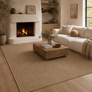 Brown Basket Weave Area Rug, Textured Minimalist Scandinavian Carpet
