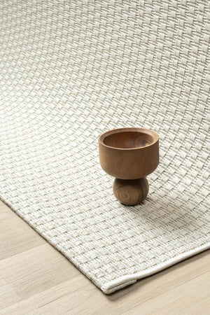 Ivory Basket Weave Area Rug, Textured Flatwoven Carpet, Scandinavian Minimalist Floor Rug